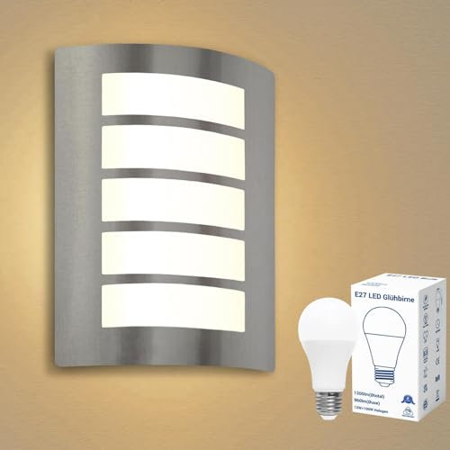 Wondlumi Aplique Pared Exterior/Interior Led Acero Inoxidable,12W E27 Blanco Cálido IP44 Impermeable ABS,Lámpara Pared Moderno para Terraza Balcón Pasillo