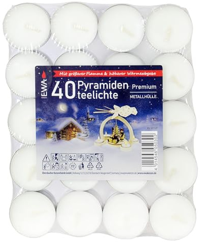 Pyramiden-Teelichte Premium Ø 39x17mm Teelichter im Blockpack a, 40Stück (1)