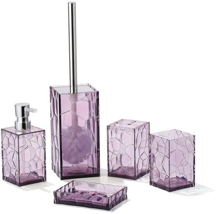 Juego de Accesorios de baño de acrílico Transparente, sin óxido, diseño Transparente, Incluye dispensador de jabón, Soporte para Cepillo de Dientes, Taza, jabonera y Cepillo de Inodoro, 5 Piezas
