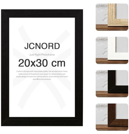JCNORD Schwarzer MDF Holz Bilderrahmen 20x30 cm mit bruchsicherem Acrylglas | Moderner Fotorahmen für Wände und Tische