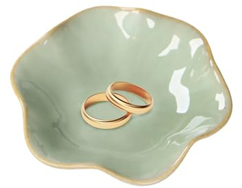 SYF-UN Ceramic jewelry dish,gifts for women her leaf jewelry Plate trinket key tray small ring dish holder nightstand decor home decor Christmas Birthday Friendship Gift (Green)