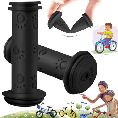 Weploda 1 Paires Poignées vélo pour Enfants, Poignées Guidon 22 mm, Poignée Caoutchouc Enfant, Poignées vélo avec Protection Antichoc de sécurité, pour draisiennes, Vélos pour Enfants (Noir)