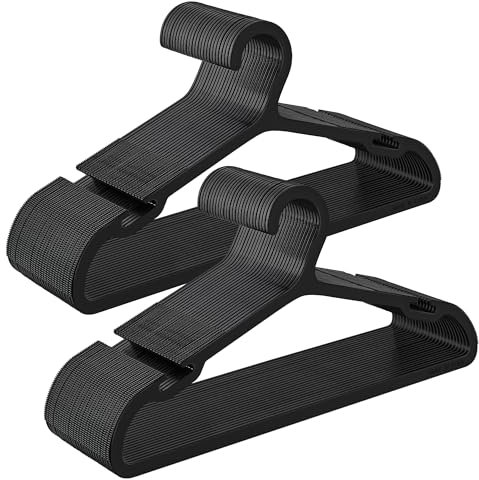 SONGMICS Clothes Hangers, Pack of 50, Plastic Hangers, with Wide Shoulder Notches, Space-Saving Coat Hangers, 16.4 Inches Wide, for Closet, Ink Black UCRP010B01