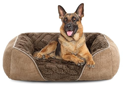 Heymamba Extra Large Dog Bed 90×65×23cm Large XL Dog Bed, Washable Pet Bed Brown with 2Kg Thick Cotton to Prevent Bone Diseases, Waterproof Fluff Dog Sofa Bed XXL