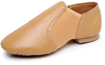 Dam jazzdansskor mjuk botten övningsskor elastisk yoga balettskor läder dansskor, 34-42EU, Brun, 39.5 EU
