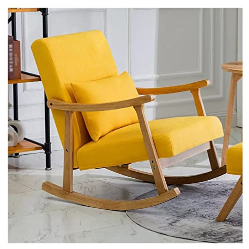 Hölzerner Sessel, hoher Rücken, Akzent-Einzelsofa, Sessel mit Massivholzrahmen, Armlehne aus Holz, Polsterkissen aus Leinenstoff, Lounge-Sofa zum Lesen, Schlafzimmer, Wohnzimmer (F