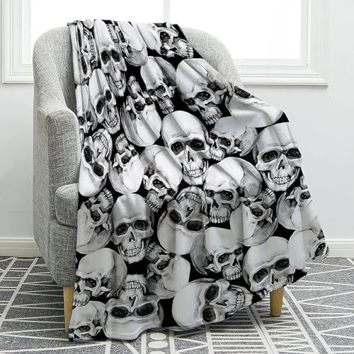 Kuscheldecke 220x240 Gothic-Totenkopf Kuscheldecken Falten Beständig Weich Flanell Flauschige Decke für Fernsehen, Auf Dem Sofa/Bett Faulenzen