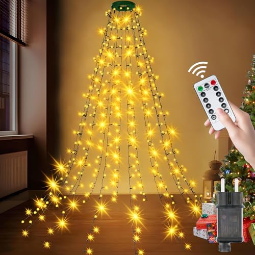 Lichterkette Weihnachten - Timer und Speicher, 400 LEDs 2m 16 Linien 8 Modi Lichterkette Weihnachtsdeko Wasserfest Christbaumbeleuchtung Innen Außen Warmweiß [Energieklasse D]