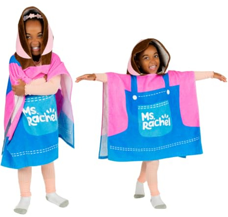 Ms. Rachel Kids Beach/Pool/Bath/Camping Hooded Towel Poncho 24 X 22, Absorbent Cotton Cover up, (Officially Licensed Product) by Franco