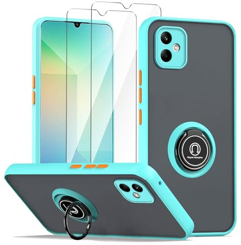 LYZXMY Case for Samsung Galaxy A06 4G blue with Ring Stand Case + 2 x Tempeblue Glass Screen Protector,PC +TPU Shockproof Anti-Scratch Phone Case Cover
