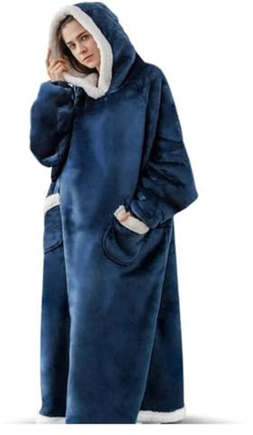 JMORCO Decke Mit ärmeln 120/150 cm superlange Flanelldecke mit Ärmeln, Winter-Kapuzenpullover, Sweatshirt, Damen- und Herrenpullover, Fleece, Riesen-TV, übergroß(Blue,150CM)