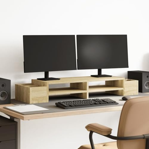 Xichuzi Monitorständer mit Stauraum Sonoma-Eiche 100x27x15 cm, Monitor Erhöhung, Schreibtischaufsatz, Monitor Erhöhung Schreibtisch, Bildschirm Erhöhung, Schreibtisch Regalaufsatz - 854690