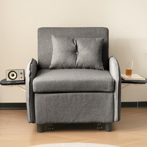 ANIROY 3-in-1 Schlafsofa, Schlafsessel mit Bettfunktion, Einzelbett Daybett Tagesbett Sofabett mit Klappbaren Teetischen für Wohnzimmer, Schlafzimmer, Gästezimmer (Dunkelgrau)