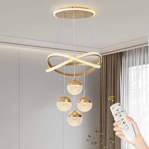 LYSDjia LED Kronleuchter dimmbare Esstisch Hängelampe 3000K – 6000K Kristall Lampenschirm Dekorationsdesign Aluminium Pendelleuchte mit Fernbedienung geeignet für Esszimmer Schlafzimmer Garderobe Wohn