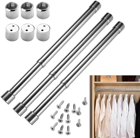 Barra ajustable sin taladrar, 3 extensibles para armario, perchas extensibles de acero inoxidable, de 31 – 51 cm, tubo extensible, barra de metal