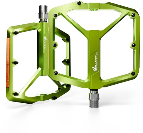 IMPALAPRO Alu Breite Plattform MTB Pedalen CNC mit Reflektor 355g | Fahrrad-Pedale mit Reflektor, Breitplattform 11.8x10cm, 12 Edelstahl-Pins Wechselbar & Aggressiv, DU-Dichtlager, Cr-Mo Achse