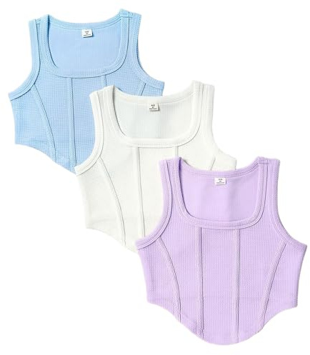XINYUNZU 3er Pack Crop Tank Top Mädchen Sommer Sport Freizeit Tanktops Mode Ärmellose Shirt Atmungsaktiv Tops Slim Fit Unterhemden für Kinder und Teenager Mehrfarbig 9 Jahre