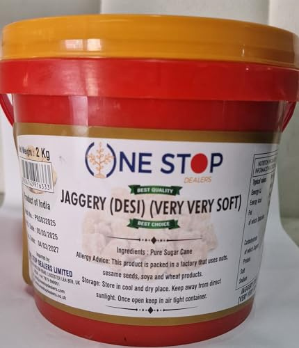 One Stop Dealers Jaggery (Desi) (2Kg) – Pure Natural Jaggery – Used In Sweet And Savoury Dishes – Made From Sugar Cane (Pack of 1)