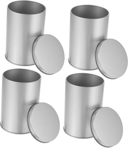 Botes de Almacenamiento Herméticos de Hojalata para Té y Dulces, 4 Piezas | Diseño Redondo Portátil, Tapas Planas, Acabado Plata, Conserva Alimentos Frescos en Cocina y Vida Diaria