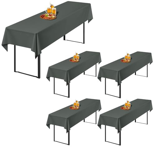5 Stück Anthrazit Biertisch Tischdecke universal für 50cm u.70cm Biertische Hussen für Biertisch, Blickdichte Polyester Biertischhussen Biertisch-Husse Rechteckige Tischdecken Waschbar-250x100cm