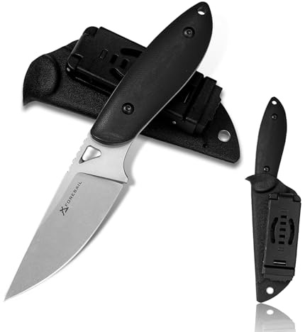FORESAIL Outdoor Messer – 8,5cm Klingenlänge Full TangMesser,Jagdmesser aus DC53-Stah,G10-Griff Kydex-Scheide.Outdoor Messer Survival-Lanyard – Legal nach §42a