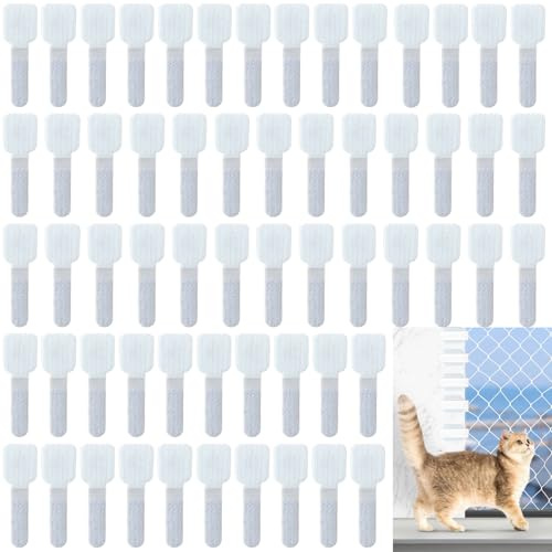 ChAusa 60 pcs Sticky Hook Cat Window Guard, Window Mesh for Cats