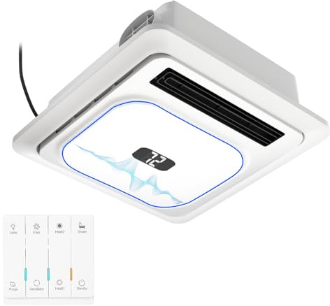 Ouayrhea - Bathroom Exhaust Fan with Bluetooth Speaker, with Heater and Light, 165 Cfm 1.0 Sounds, Bathroom Fan with 3 Color Adjustable LED, 5 Color Temperature Lights, Control