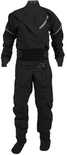 Torrdräkter för män i kallt vatten, kajakvåtdräkt, 4-lagers vattentät tyg med dragkedja fram och latex i halsen, lämplig för dykning, surfing, båtliv etc.(Black,Large)