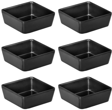 INNAL 6 Piezas Cuencos Aperitivos 9.2 x 9.2 x 3.9 cm Cuadrados Cuencos para Salsa Apilables Plato para Salsas Especias Frutas Sushi Guarniciones (Negro)