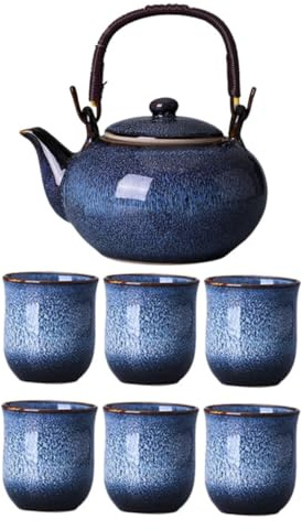 JECOMPRIS Service à Thé Gongfu en Céramique Émaillée avec Anse Ergonomique, Grosse Capacité 800ml, Coffret 1 Théière 6 Tasses 130ml, Service à Thé Chinois Traditionnel pour Maison et Bureau