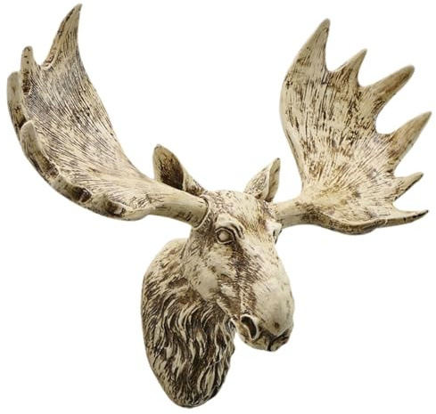 Kuntesetty Estatua Cabeza Ciervo Decoración Pared Escultura Animal Ornamento Resina Diseño Realista y Fácil Instalación Adecuada para Sala de Estar Estantería, Blanco, Individual