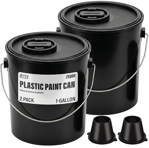 Lauco 2-Pack Plastic Paint Cans with Lids, 1 Gallon Unlined Storage Containers – Durable Tinplate Buckets for Paint, Solvents, Craft Supplies & DIY Projects 75900