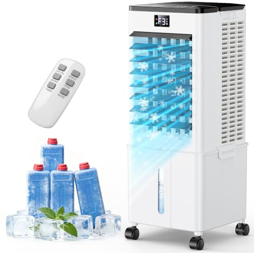 Climatiseur Mobile 10L-Amélioré, Rafraîchisseur d'Air avec Télécommande, Minuterie 1-12h, 3 Vitesses, Oscillation 60°, Silencieux Climatiseur Portable pour Camping Chambre Cuisine(Noir Premium)