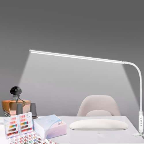 CGBE Extra-lange 60 cm Nageltischlampe LED Dimmbare Klemmlampe für Maniküre | 360° Verstellbare Tischlampe für Nagel mit 3 Farbmodi und 5 Helligkeiten - Touch Steuerung - für Tattoo Basteln - Weiß
