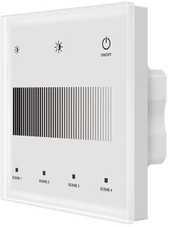 Pannello Touch Master DALI Bianco, Alimentatore Bus Integrato, 16VDC Max 100mA, 1 Zona 4 Scene, Touch Slider, Vetro Temperato,DALI-2, Dimmer DT6, Installazione Incasso Per Scatola 502 e 86X86mm