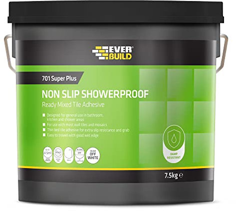 Everbuild 701 Non Slip Tile Adhesive – Ready Mixed – Acrylic Based – Easy To Apply – High Strength – White – 7.5kg