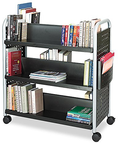 Safco Scoot Double-Sided Book Cart – 6 Slanted Shelves, Swivel Wheels, Steel Construction, 300 lb. Weight Limit -Perfect for Home, Office,Classrooms or Libraries Black, 5335BL