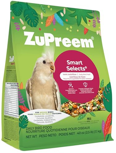 ZuPreem Smart Selects Pellets & Seed Blend, Daily Food for Cockatiel, Lovebird, Quaker, Conure, Lorikeet, Core Nutrition Food for Medium Birds, Essential Vitamins, Conure Feed (M, 2.5 lbs)