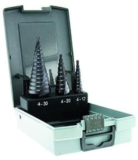 Tivoly 11438770001 FCE430 - Juego de 3 brocas para metal cónicas escalonadas HSS con recubrimiento TiAlN (diámetro 4-12/4-20/4-30 mm)
