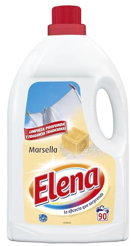 Elena Marsella Detergente para lavadora, adecuado para ropa blanca y de color, formato gel, 90 dosis