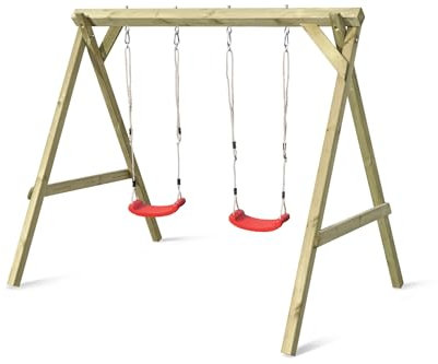 Gartenpirat Kinderschaukel Premium Holz Doppelschaukel Outdoor 2 Schaukelsitzen TÜV 240x180x200 cm