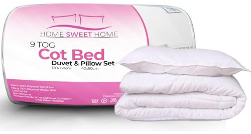 Home Sweet Home UK Toddler Cot Bed Duvet And Pillow Set - 100% Microfiber Anti Allergy 9.0 Tog Junior Baby Duvet And Pillow - Toddler Bedding Cot Bed Set 120 x 150 cm