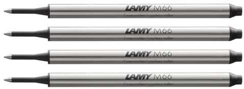 Lamy M66 4er Set Tintenroller-Großraummine aus Metall - Original Ersatzmine für alle Lamy Tintenroller ohne Kappe - dokumentenecht - Strichbreite Breit in Tintenfarbe schwarz
