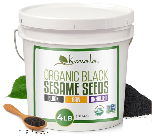 Organic Raw Black Sesame Seeds (Unhulled) - Gluten Free Topping with a Nutty Flavor, Made to Meet Professional Chef Standards, Used as a Healthy Crunchy Snack or in Baking and Cooking, 4 lb