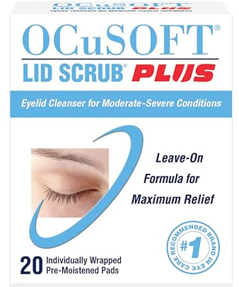 OCuSOFT Lid Scrub Plus 20 Wipes for Eyes, Cleansing, Moisturizing, Treating Dry Eye, Meibomian Gland Dysfunction, Blepharitis Including Demodex