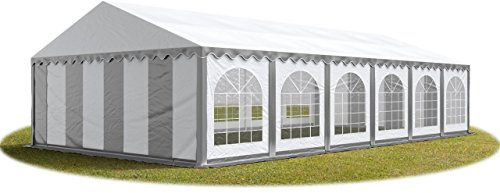 Festzelt Partyzelt 6x12 m schwerentflammbar Premium, hochwertige PVC Plane 750 N in grau-weiß 100% wasserdicht mit Bodenrahmen