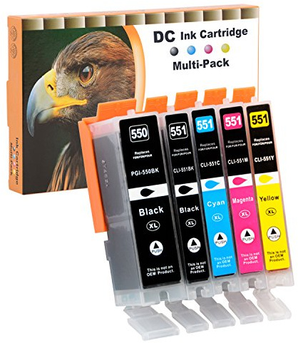 D&C 5X Druckerpatronen Kompatibel für Canon PGI-550 XL CLI-551 XL für Canon Pixma iP7200 iP7250 MG5400 Series MG5450 MG5550 MG5650 MG5655 MX725 MX920 iP8750 iX6850 MG6350 MG6450 MG6650 MG7100 MG7150