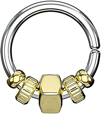 Piercingfaktor Piercing Continuous Ring mit Quadrat Anhänger und Perlen Tragus Helix Ohr Nase Lippe Intim Nippel Gold 1,0mm x 8mm