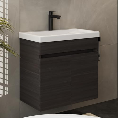 Planetmöbel Mueble bajo con Lavabo de cerámica 63 x 60 x 36,5 cm, Conjunto de Muebles de baño Modernos, Antracita