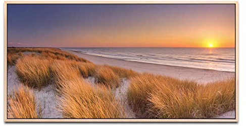 Dünen am Strand auf einer Insel ca. 130x70cm Wandbild inklusive Schattenfugenrahmen naturfarbend - Panorama Leinwand Bild XXL Format Wandbilder Wohnzimmer Wohnung Deko Kunstdrucke